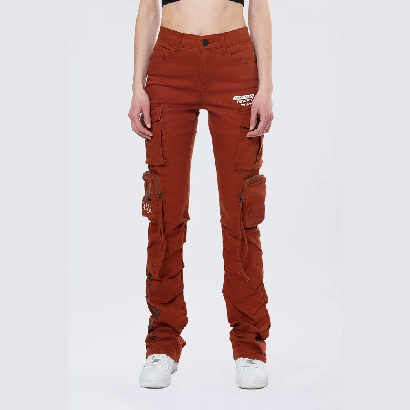 High Rise Stacked Utility Twill Pants - Picante