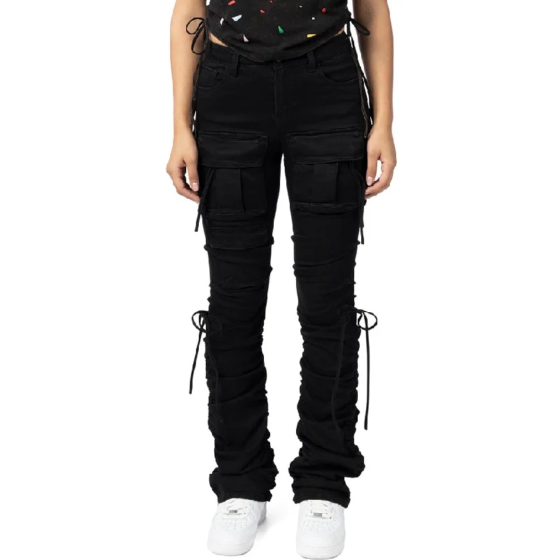 High Rise Bootcut Strap Twill Pants - Black