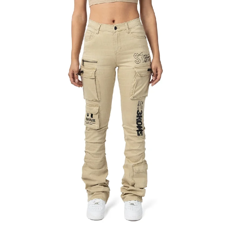 High Rise Stacked Utility Twill Pants - Cappuccino