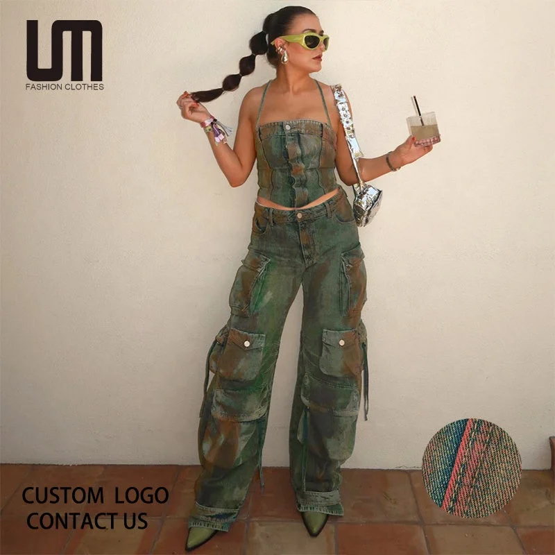 Liu Ming Fashion Autumn 2024 New Products Y2K Women Loose Oversized Multi Pocket Cargo Jeans Wide Leg Trousers