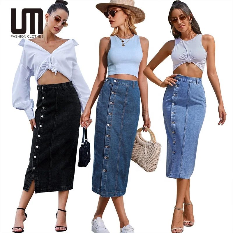 Liu Ming Hot Products 2024 Trends Women Clothes Sexy Jeans Buttons Long Straight Denim Skirt