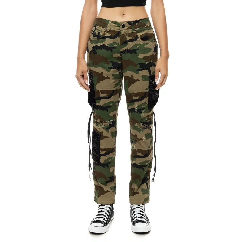 High Rise Relaxed Tapered Mixed Media Utility Twill Pants - Wood Camo