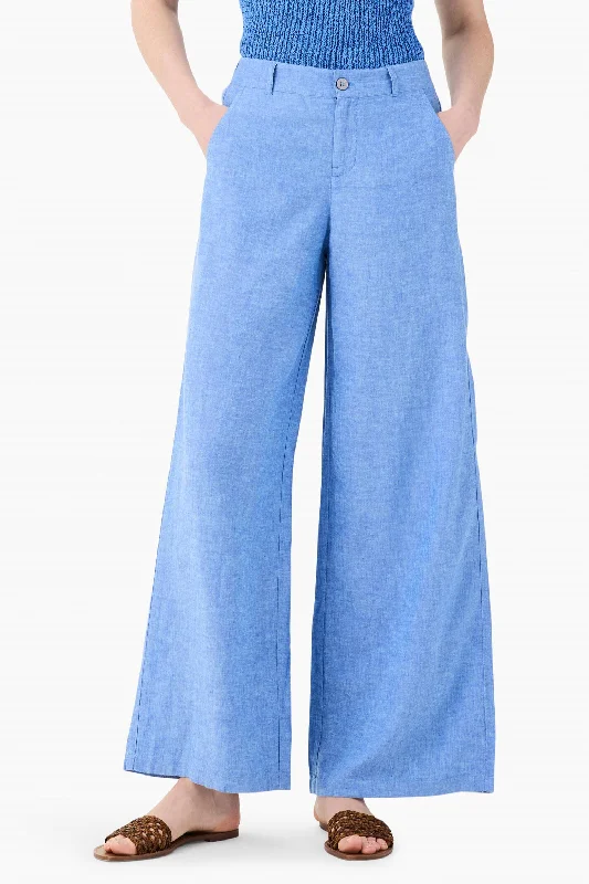 Rumba Linen Wide Leg Trouser In Blue Mix