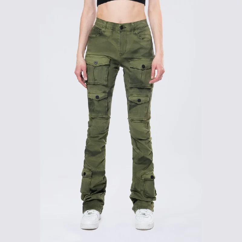 High Rise Stacked Pigment Dyed Twill Pants - Clover Green