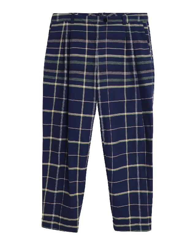 Stine Goya Checked Trousers in Navy Blue Cotton