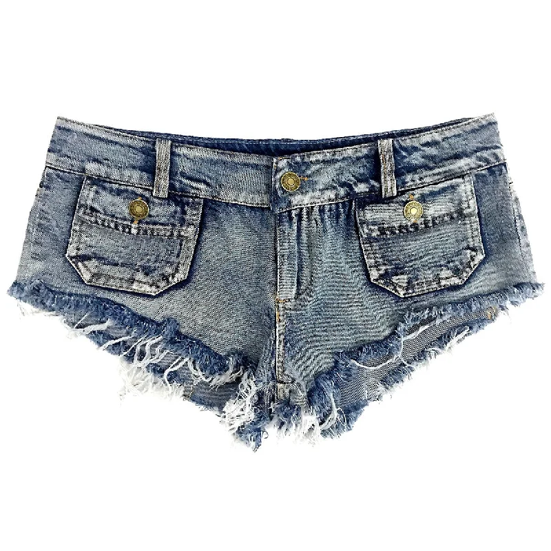 Summer Cool Denim Booty Shorts  Short Jeans Women Elastic Waist Pockets Casual Bull-puncher Knickers