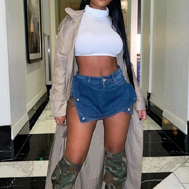 Summer trendy streetwear lady irregular blue denim jeans shorts pant patchwork detachable high waist sexy women's shorts