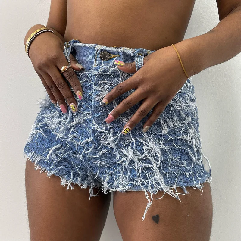 Tassel Denim Ladies Jean Shorts for Summer Denim Hot Pants Women Tight Jeans Short Skin Tight Jean Shorts