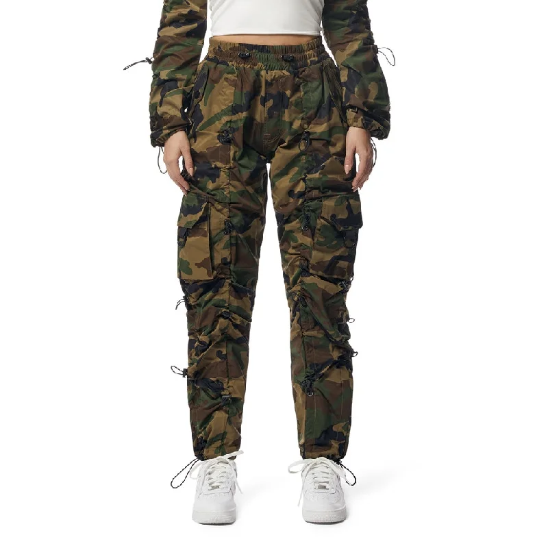 High Rise Multi Bungee Windbreaker Joggers - Wood Camo