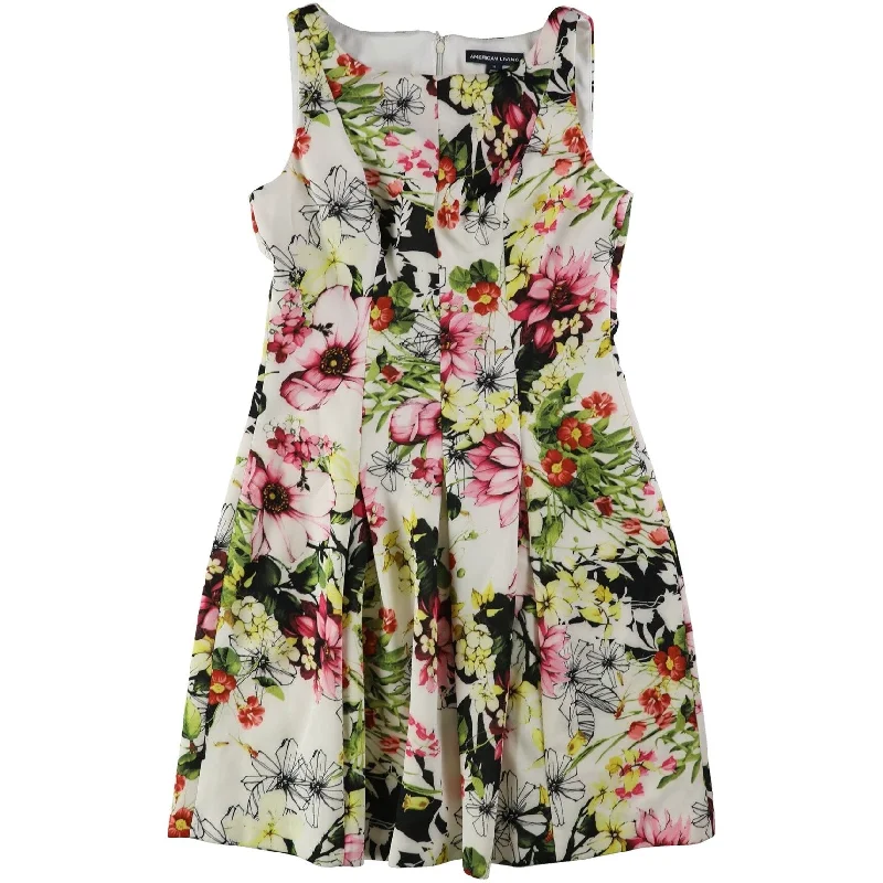 American Living Womens Floral Print Fit & Flare Dress, Off-White, 10