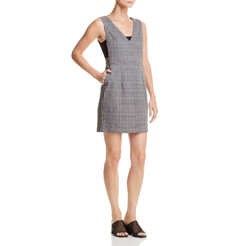 Aqua Womens Plaid Jumper Sheath Dress, Grey, Large