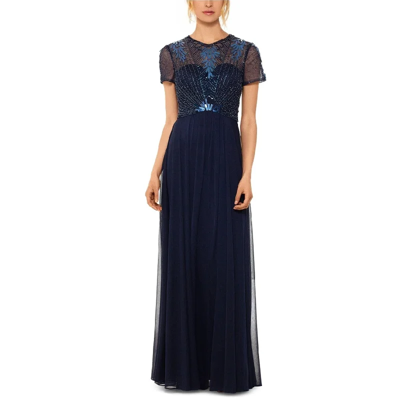 Betsy & Adam Womens Embellished-Bodice A-line Gown Dress, Blue, 6