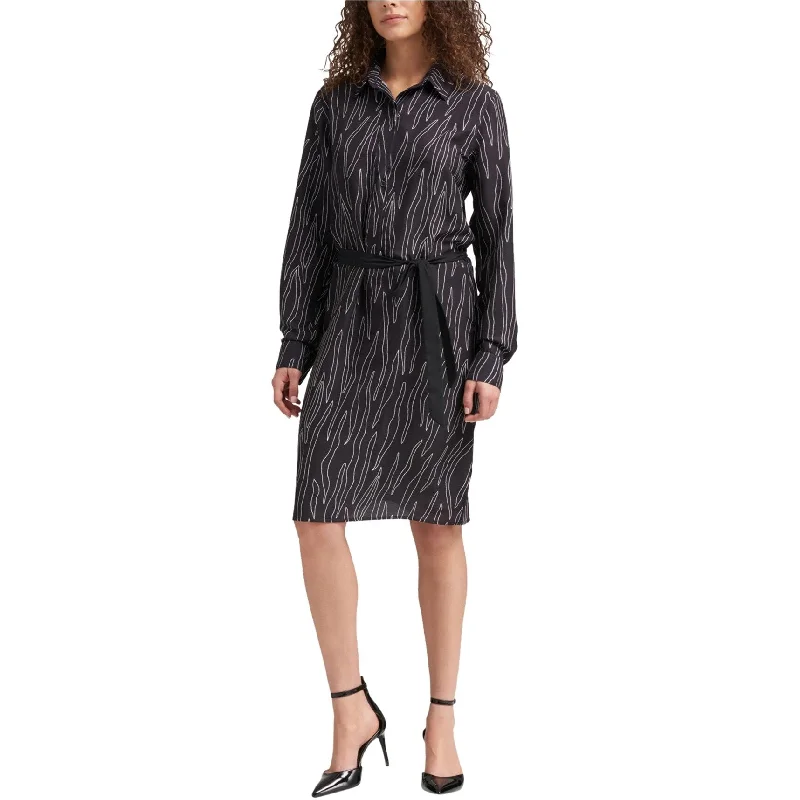 DKNY Womens Printed Shirt Dress, Black, X-Small