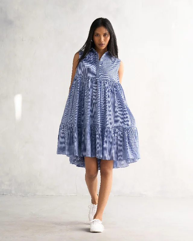 Jambu Tier Dress - Blue & White