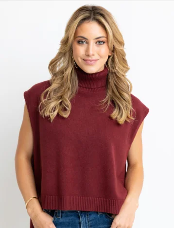 Burgundy Turtleneck Hi/Lo Sweater