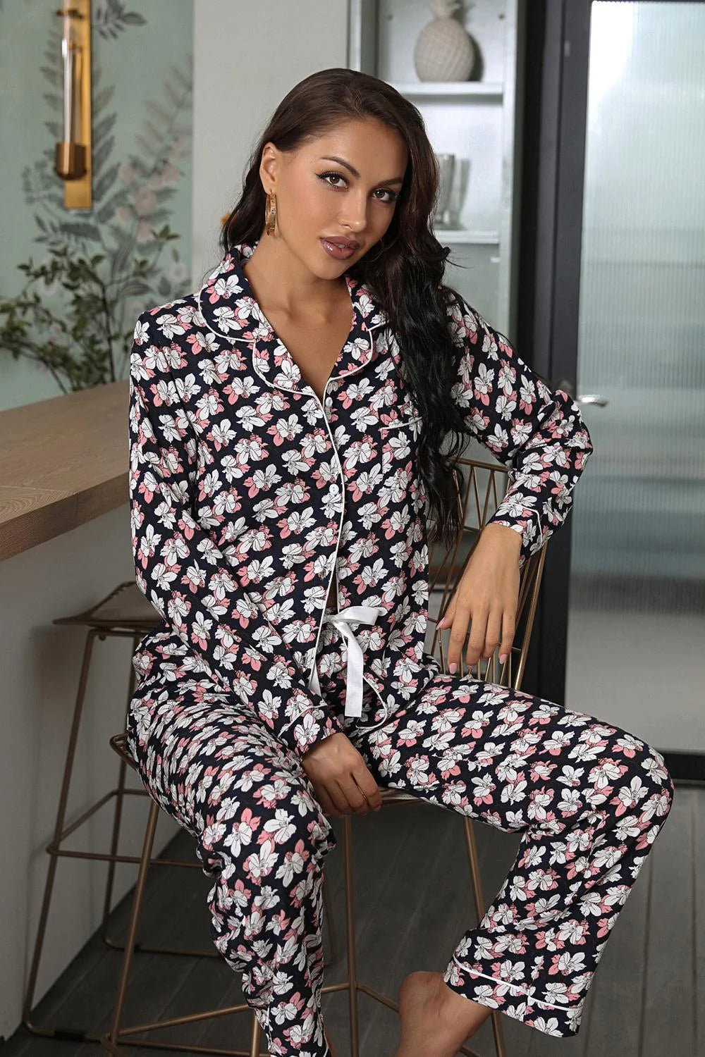 CLASSY LONG-SLEEVED TROUSERS PAJAMAS SUIT