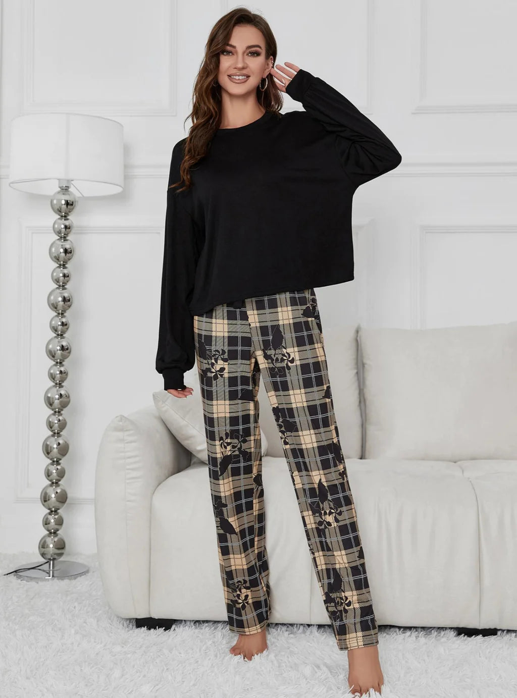 CLASSY PLANT PRINTED LONG SLEEVE PAJAMAS SUIT