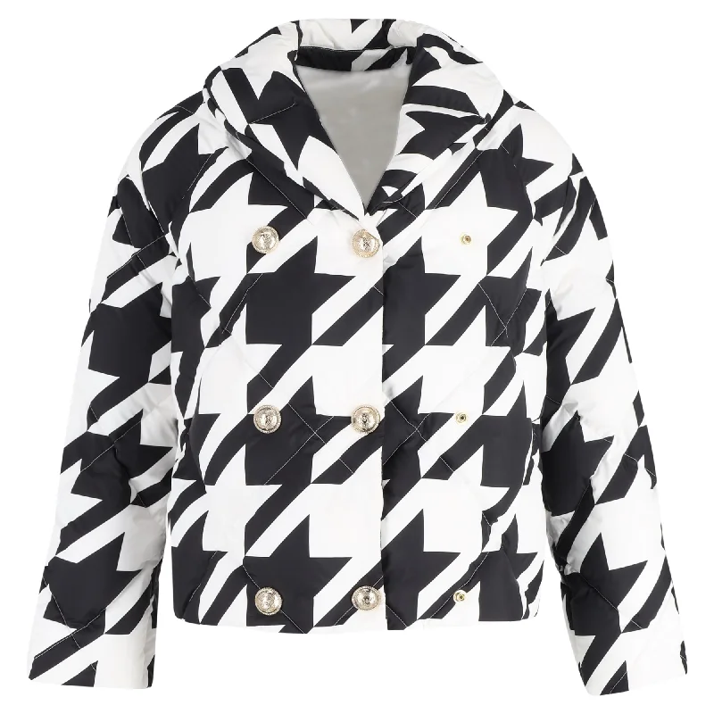 Balmain Houndstooth Puffer Jacket in Black Polyester