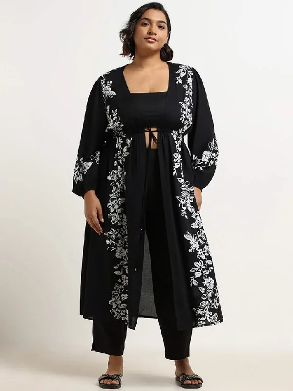 Gia Black Floral Printed Tie-Up Shrug