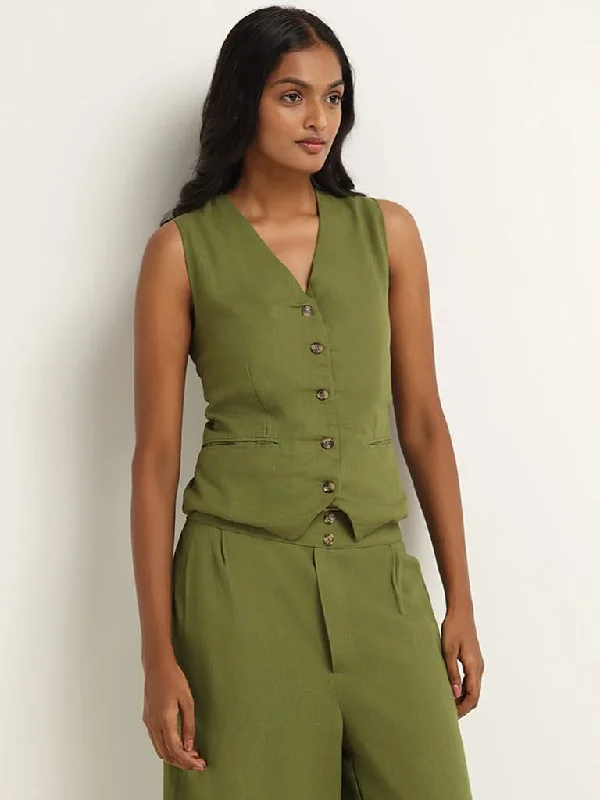 LOV Plain Green Waistcoat