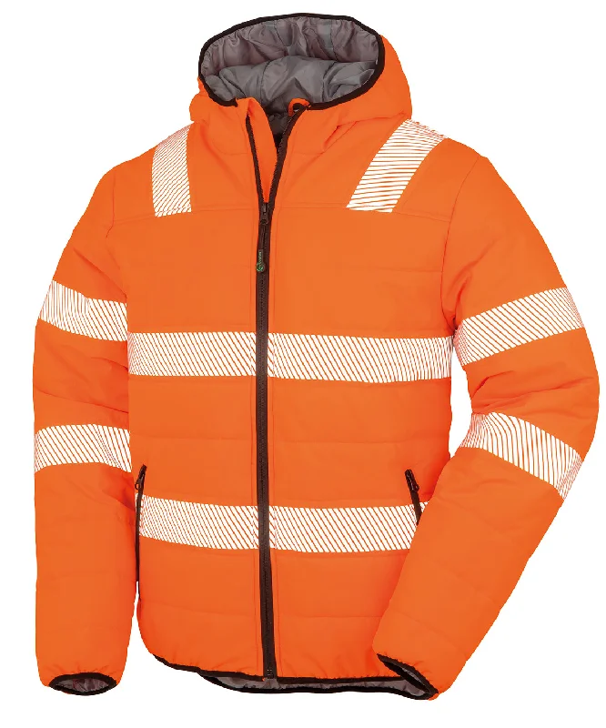 Fluorescent Orange - Recycled ripstop padded safety jacket