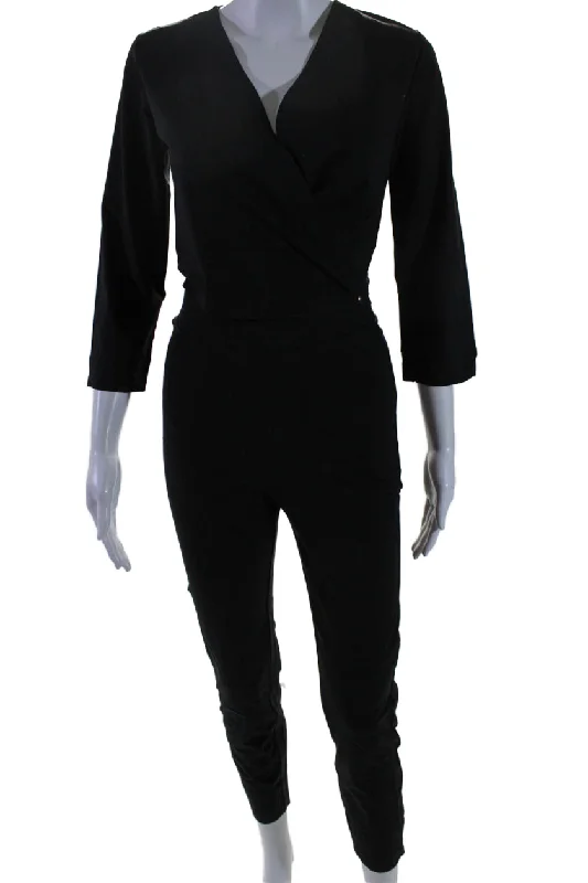 Aday Womens Stretch V-Neck Long Sleeve Destination Jumpsuit Black