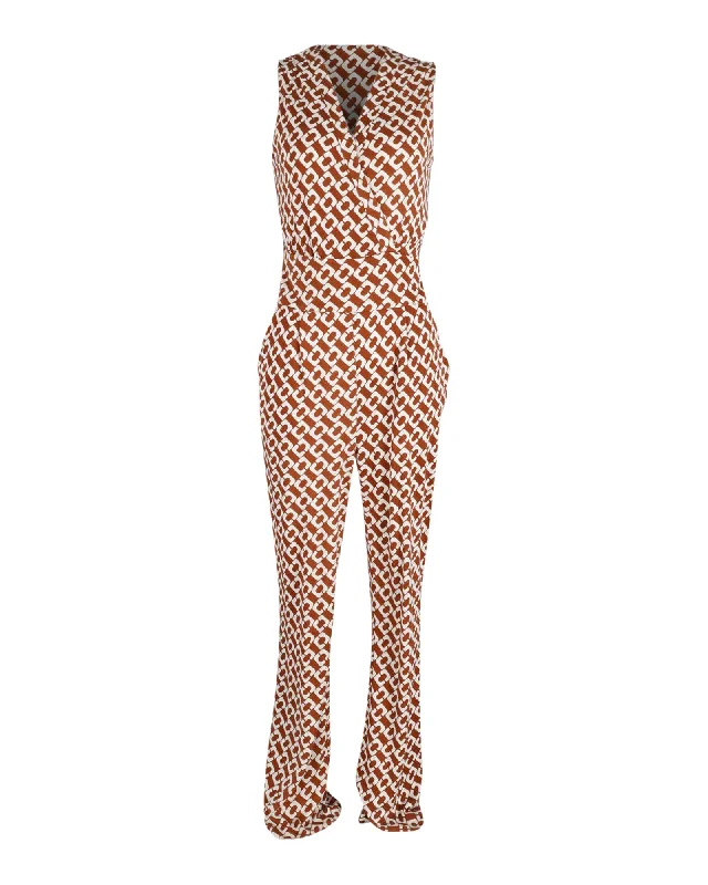 Diane Von Furstenberg Sleeveless Printed Jumpsuit in Multicolor Silk