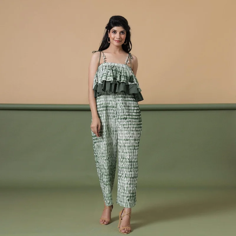 Forest Green Tie-Dye Ankle Length Cotton Camisole Jumpsuit