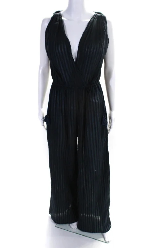 Ulla Johnson Womens Striped Sleeveless Wide Leg Jumpsuit Navy Blue