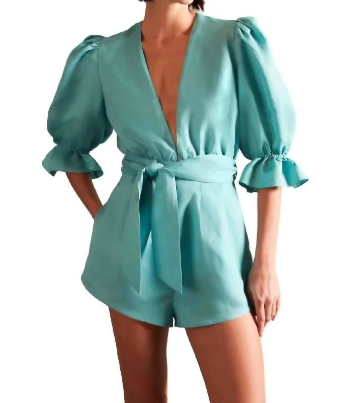 Vintage Orchid Solid Playsuit In Turquoise