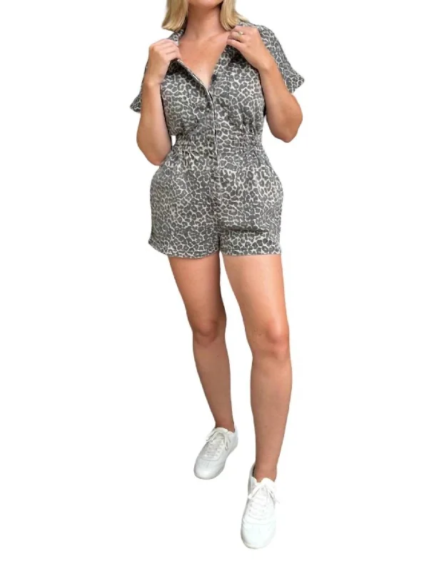 Wild One Denim Leopard Romper